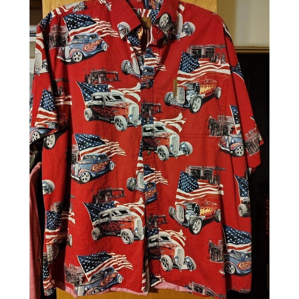 Hot Rods & Flags Red Man's SS Dress Shirt XL Clearwater Outfitters Pre-owned